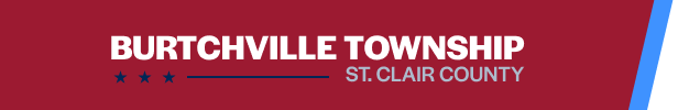 burtchville township logo with a red background and a white and blue stripe on the right side